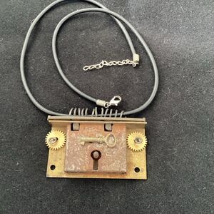 OOAK handmade metal key and lock necklace. J0086